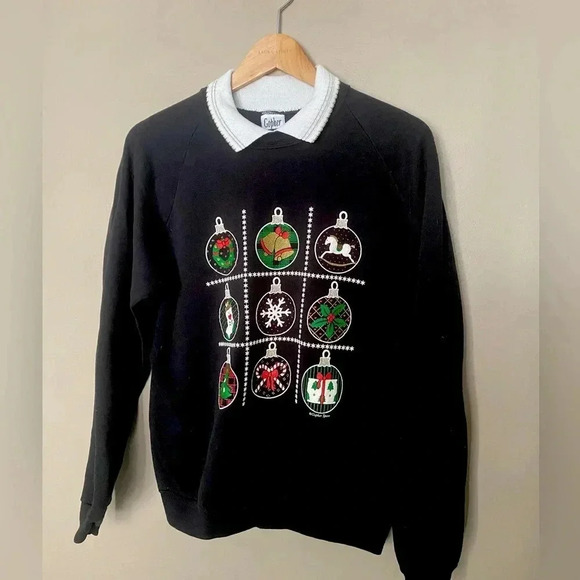 80s Granny Christmas sweatshirt polo collar puffy paint GOPHER sz XL RetRo FAB - Picture 1 of 11